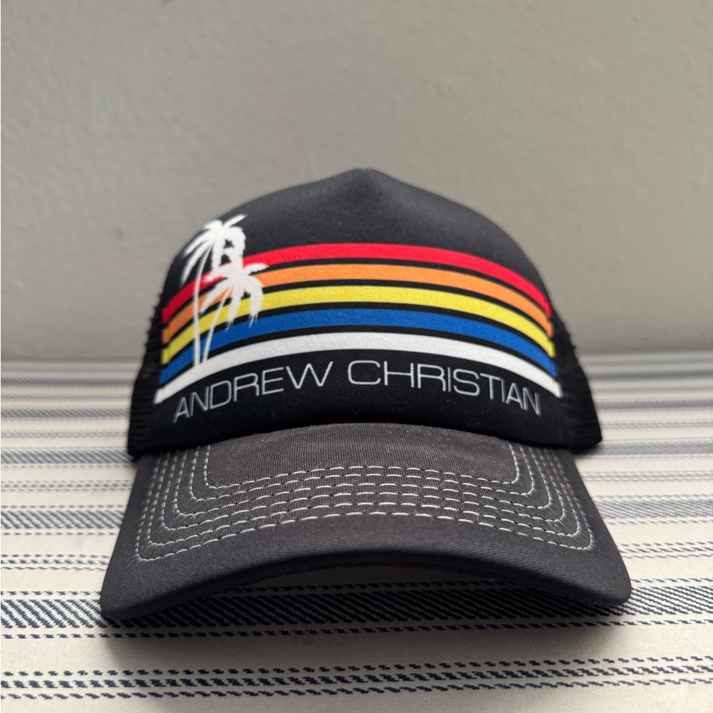 Andrew Christian Black Cap with Colorful Stripes